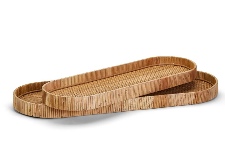 Hand-Crafted Natural Rattan Tray - Set of 2
